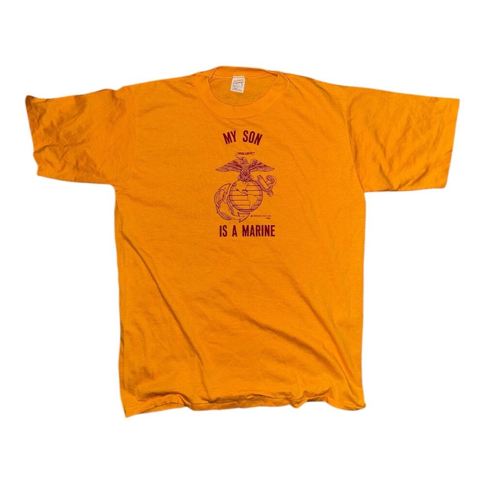 My Son Is A Marine Vintage Single Stitch T Shirt XL NOS USA Mustard Yellow